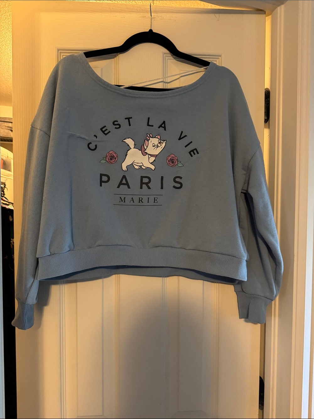 Disney Light Blue 'C'est La Vie Paris Marie' Off-Shoulder Sweater